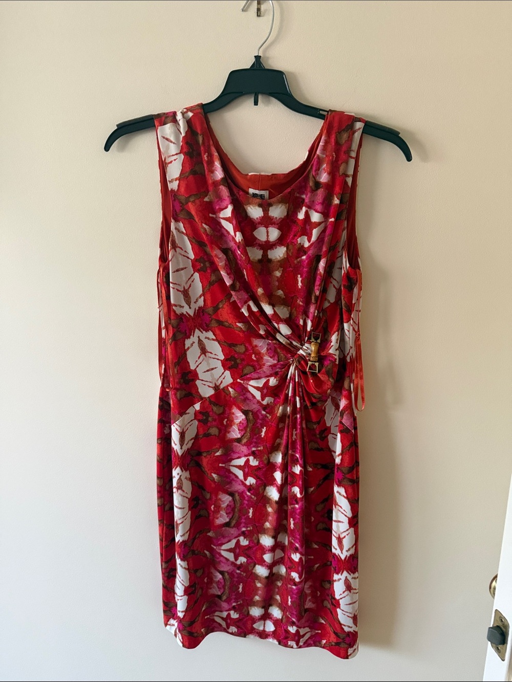 Anne Klein Red, White & Pink Sleeveless Floral Wrap-Style Dress